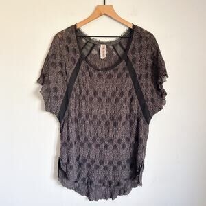 Free People Oversized Short Sleeve Lace Top Gray Size XS